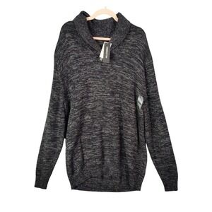 Claiborne Mens XLT Long Sleeve Shawl Collar Sweater Charcoal Gray Marled Knit